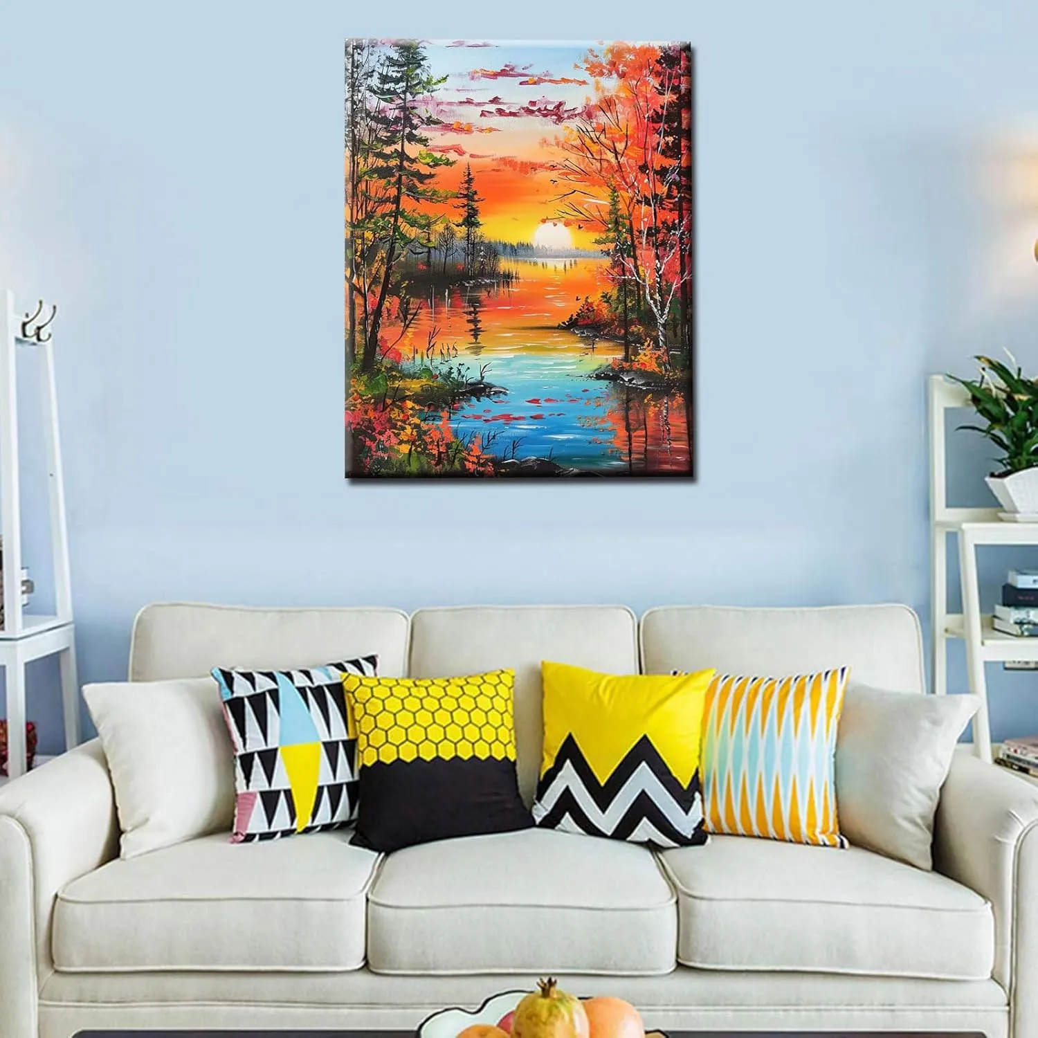Forest at Sunset Oil Paint by Number Kits 16 x 20 inch Summer Landscape DIY Paintwork Tropical Plants Oil Painting for Adults Beginner with Brushes and Acrylic Art Home Office Decor (DIY Frame)