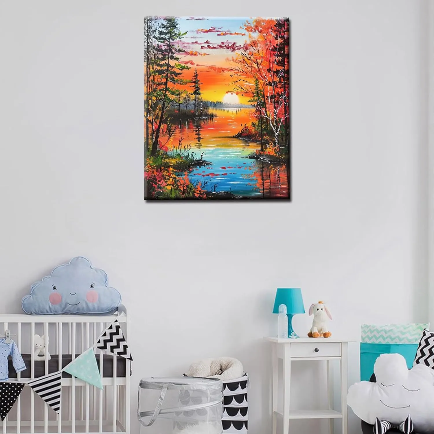 Forest at Sunset Oil Paint by Number Kits 16 x 20 inch Summer Landscape DIY Paintwork Tropical Plants Oil Painting for Adults Beginner with Brushes and Acrylic Art Home Office Decor (DIY Frame)