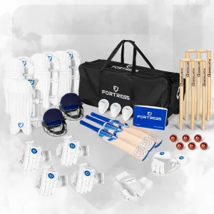 FORTRESS Cricket Team Kit Bundle | Premium Cricket Equipment Set with Kashmir Willow Bats, Protective Gear, Helmets, Stumps, Balls, & More – Ideal for Clubs, Schools, & Teams