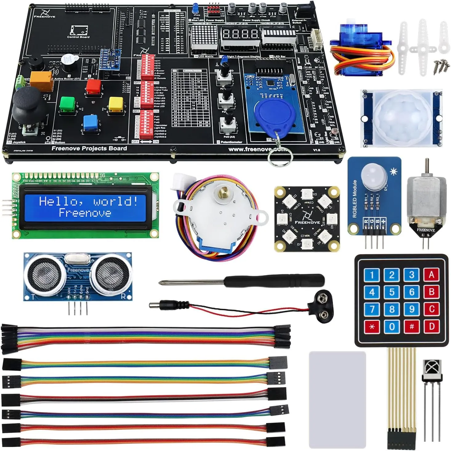 Freenove Projects Kit (No Control Board) (Compatible with Arduino IDE), 238-Page Detailed Tutorials, 46 Projects, No Soldering, Simple Wiring
