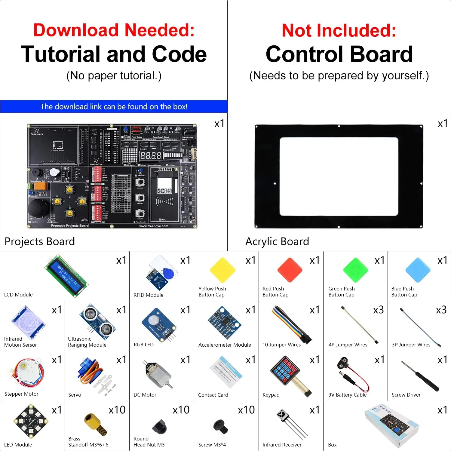 Freenove Projects Kit (No Control Board) (Compatible with Arduino IDE), 238-Page Detailed Tutorials, 46 Projects, No Soldering, Simple Wiring