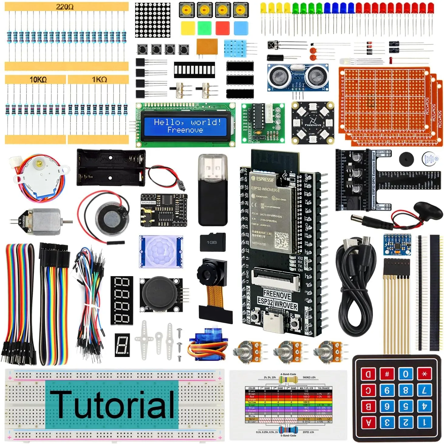 FREENOVE Ultimate Starter Kit for ESP32-WROVER CAM (Included), Dual-core 32-bit 240 MHz Microcontroller, Onboard Camera Wireless, Python C Java, 795-Page Detailed Tutorial, 240 Items, 122 Projects