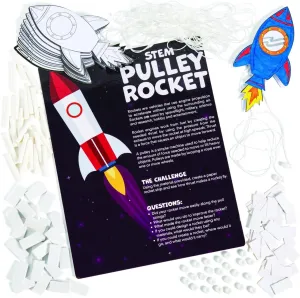 Fun Express Stem Rocket Pulley Craft Kit - 12 Pieces - Educational and Learning Activities for Kids