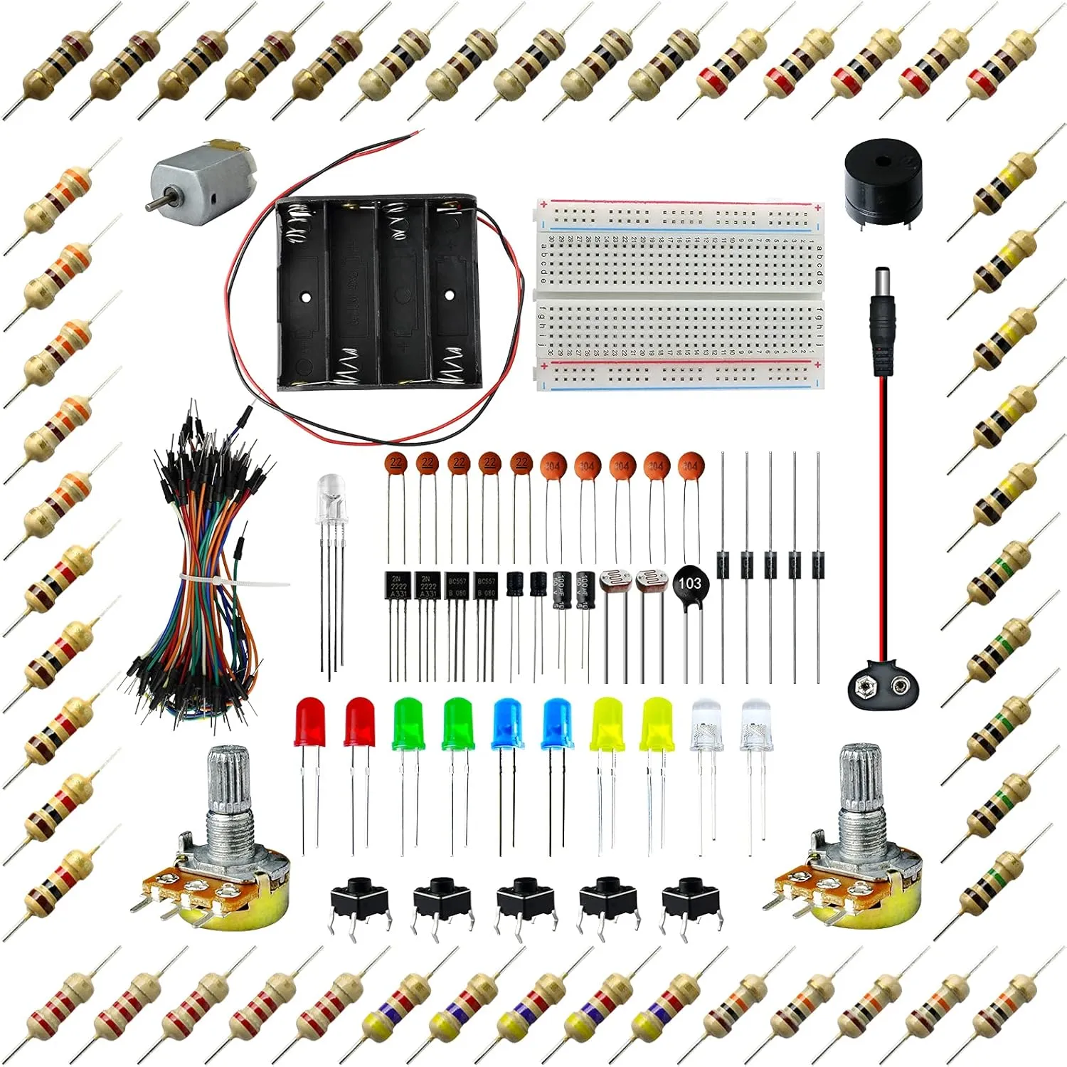 Fundamentals of Electricity for Arduino Projects Learning Basic Starter Kit w/Breadboard Jumper Wire Motor LED Resistors and Capacitors