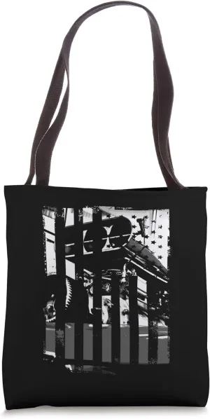 Funny Car Guy Gift - Horsepower American Flag Muscle Car Tote Bag