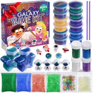 Galaxy Slime Kit for Boys & Girls - Colorful Premade Galaxy Slime for Kids, DIY Toy Slime Set with Glow in The Dark Stars, Idea for Christmas & Holiday, Boys & Girls Ages 5-12 