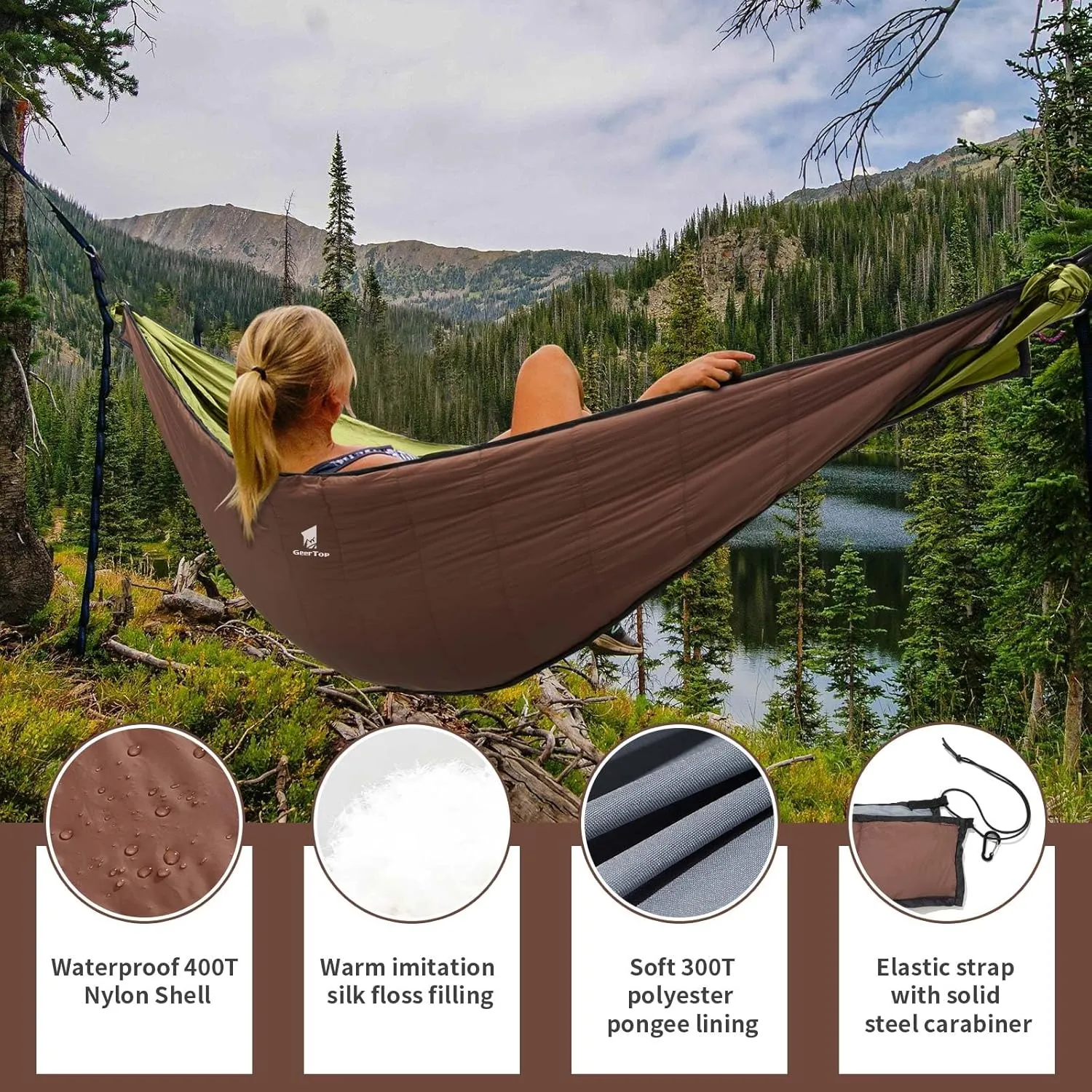 GEERTOP Portable Hammock Quilt for Camp Lightweight Full Length 4 Seasons Warm Single Double Hammock Underquilt for Outdoor Camping Hiking Backpacking Travel Beach Backyard Patio