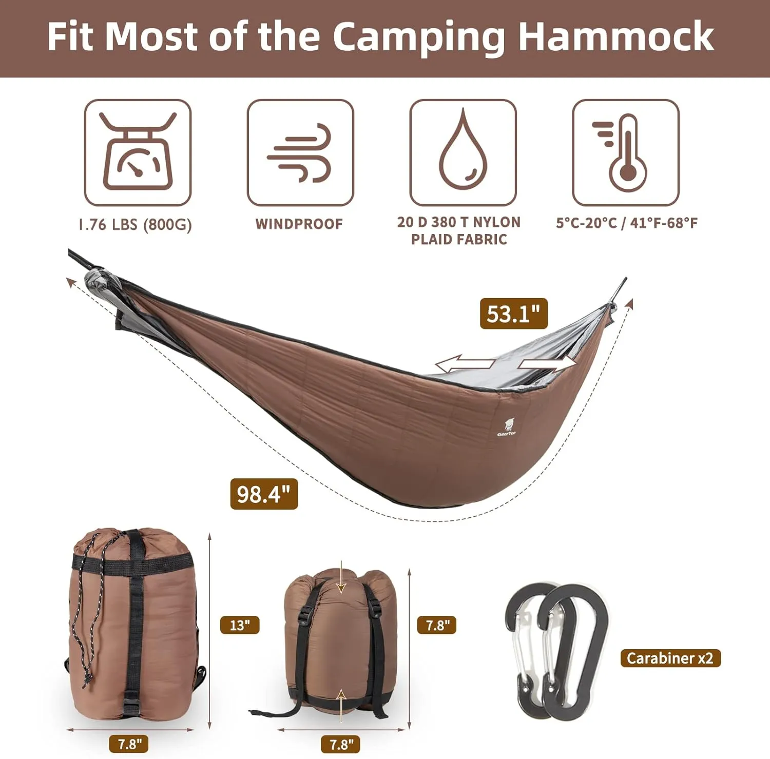 GEERTOP Portable Hammock Quilt for Camp Lightweight Full Length 4 Seasons Warm Single Double Hammock Underquilt for Outdoor Camping Hiking Backpacking Travel Beach Backyard Patio