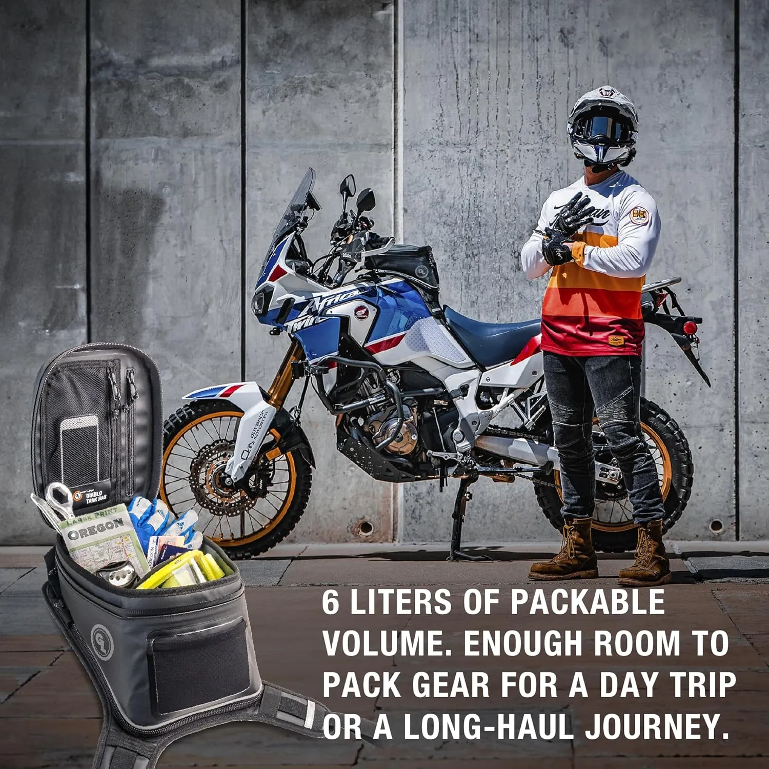 Giant Loop Diablo Tank Bag, Gray Waterproof Motorcycle Tank Bag, 6-Liters Capacity for Small Items, Fits Any Dirt Bike, Snow Bike, Adventure, Dual Sport & More