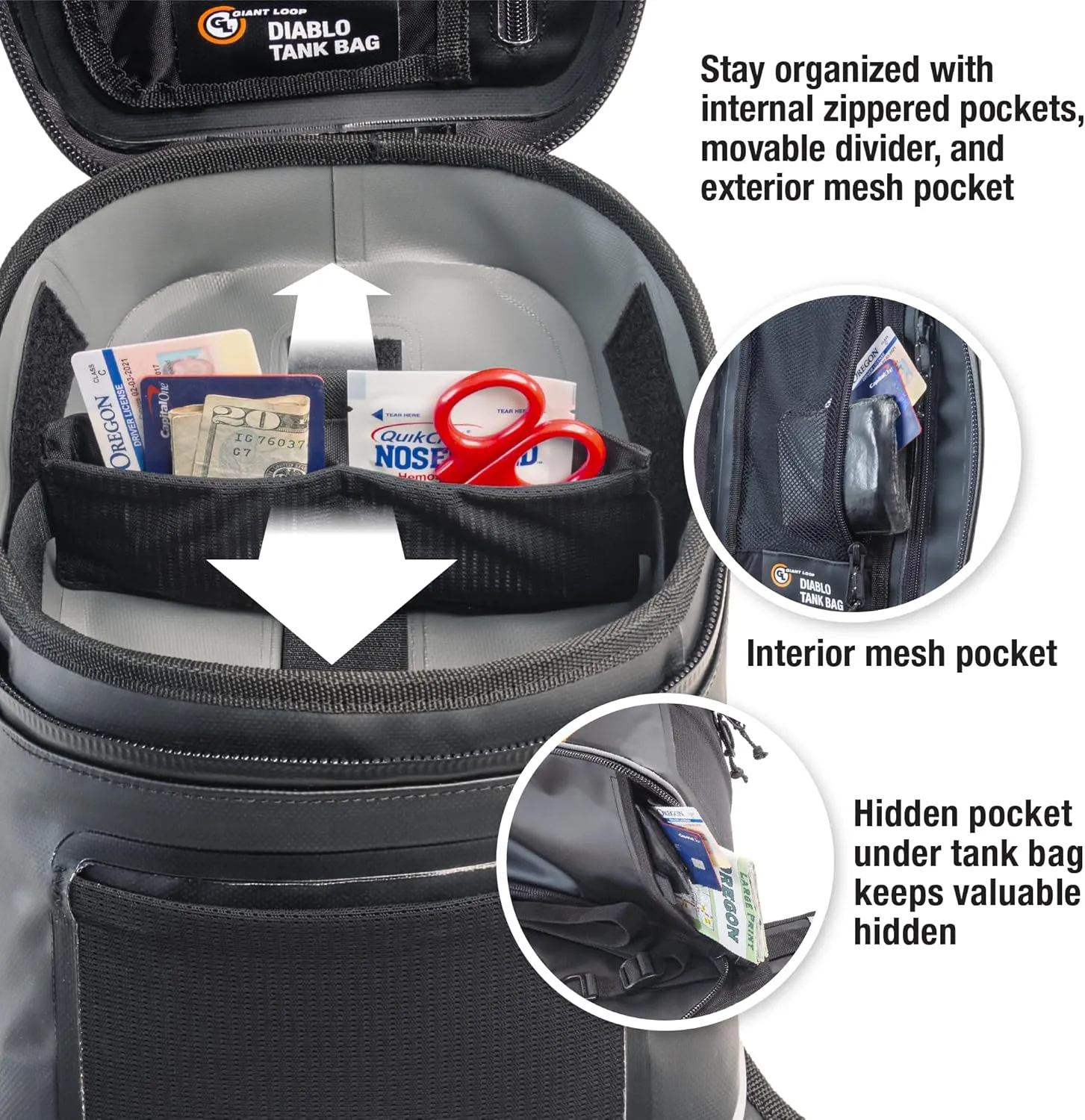 Giant Loop Diablo Tank Bag, Gray Waterproof Motorcycle Tank Bag, 6-Liters Capacity for Small Items, Fits Any Dirt Bike, Snow Bike, Adventure, Dual Sport & More