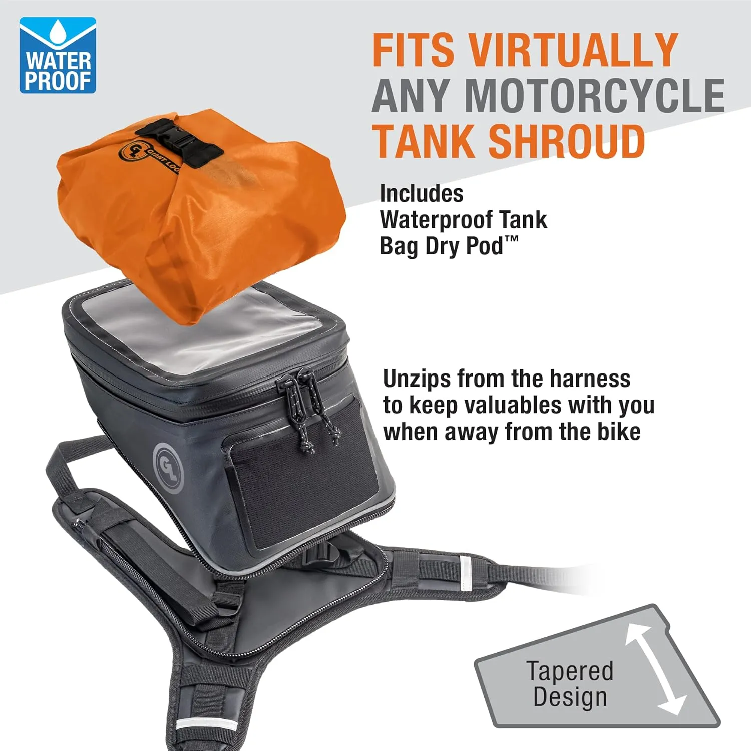 Giant Loop Diablo Tank Bag, Gray Waterproof Motorcycle Tank Bag, 6-Liters Capacity for Small Items, Fits Any Dirt Bike, Snow Bike, Adventure, Dual Sport & More