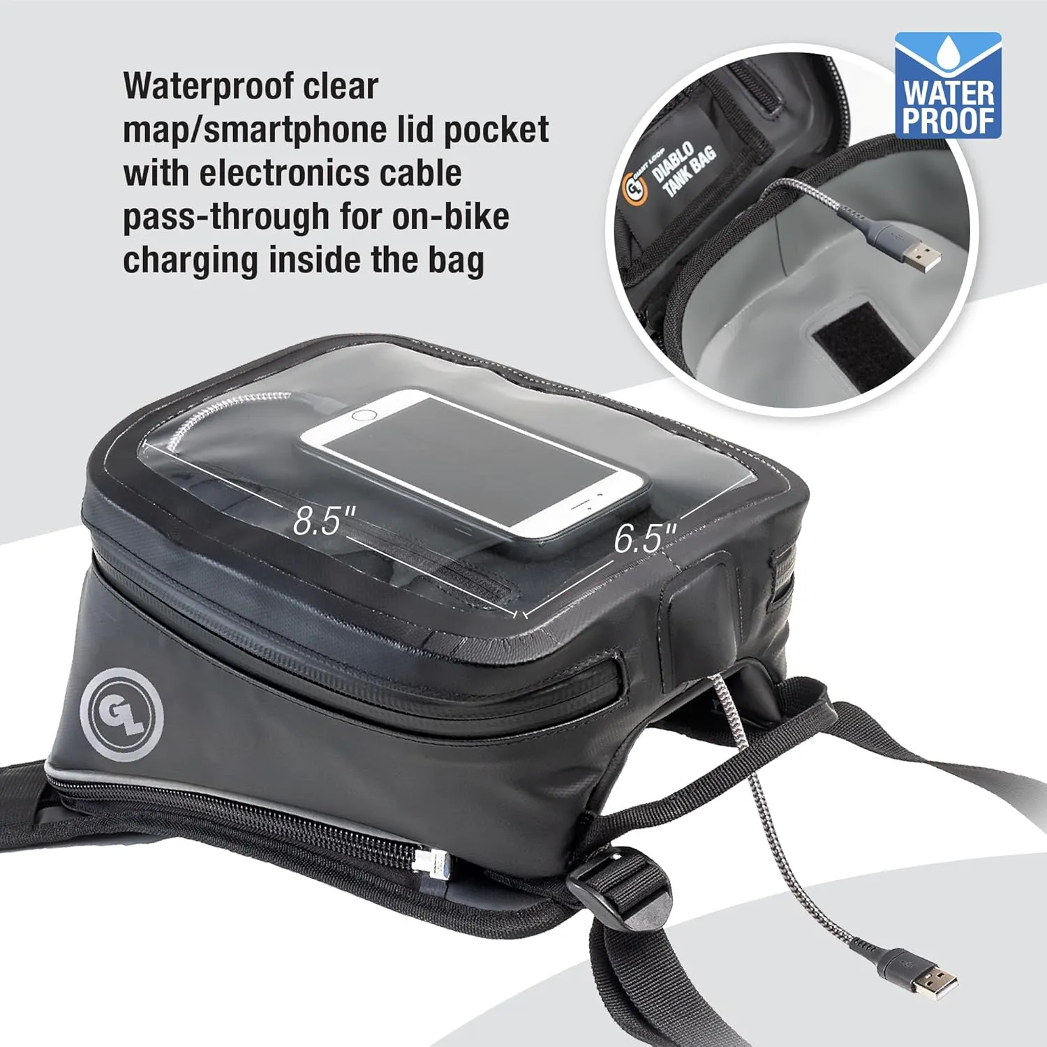 Giant Loop Diablo Tank Bag, Gray Waterproof Motorcycle Tank Bag, 6-Liters Capacity for Small Items, Fits Any Dirt Bike, Snow Bike, Adventure, Dual Sport & More