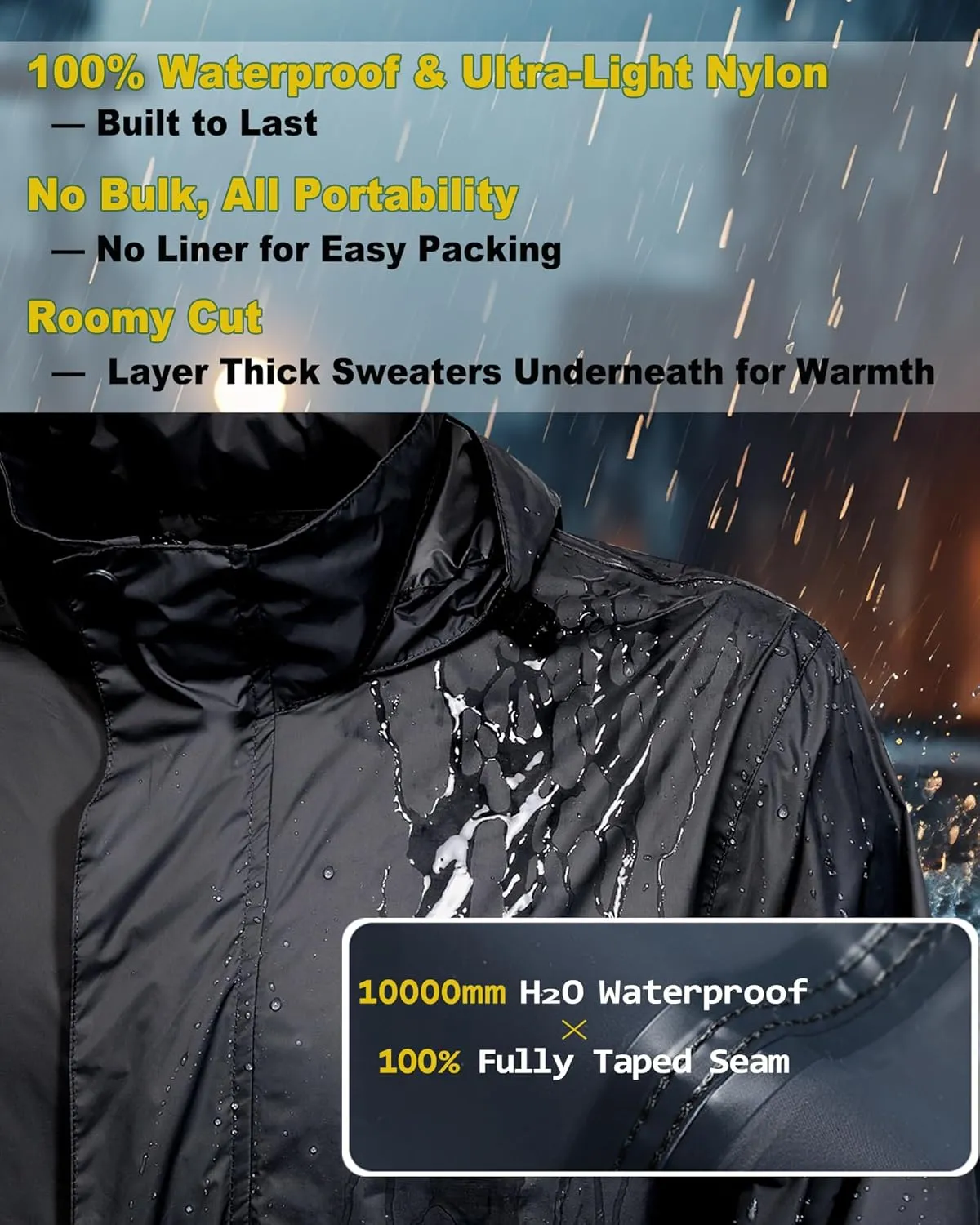 GIISAM Men’s Rain Jacket with Hood Lightweight Rain Coats Waterproof Raincoat Packable Windbreaker for Hiking Cycling