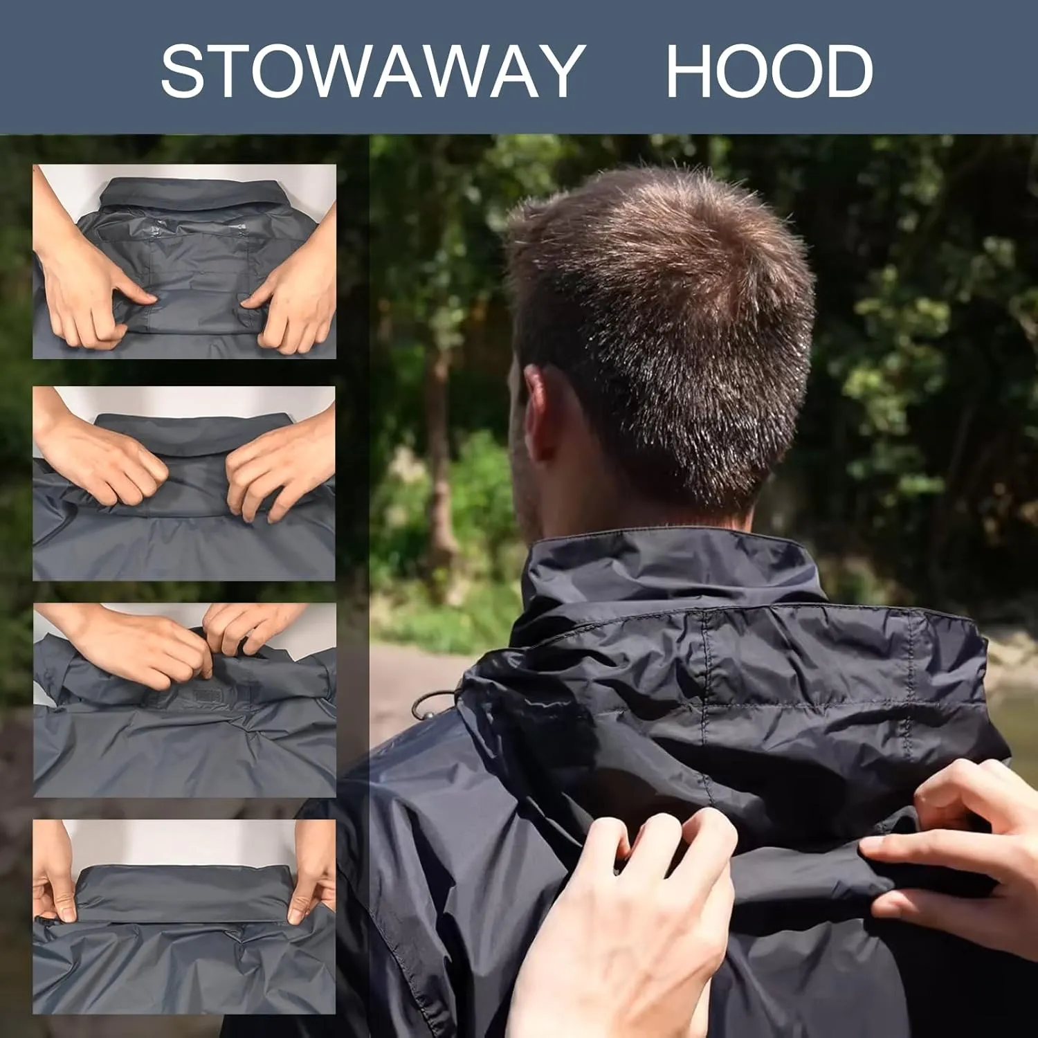 GIISAM Men’s Rain Jacket with Hood Lightweight Rain Coats Waterproof Raincoat Packable Windbreaker for Hiking Cycling