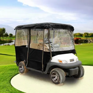 Golf Cart Enclosure 4 Passenger, 4-Sided Golf Cart Driving Enclosure, Waterproof Portable 300D Golf Cart Rain Cover Black