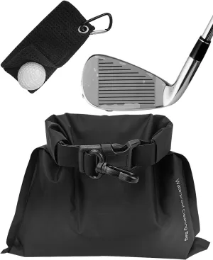 Golf Club and Ball Cleaning Pouch with Attached Towel, Waterproof Cleaning Bag for Cleaning Club Grooves, can Store Water, Detachable Clip, Machine Washable