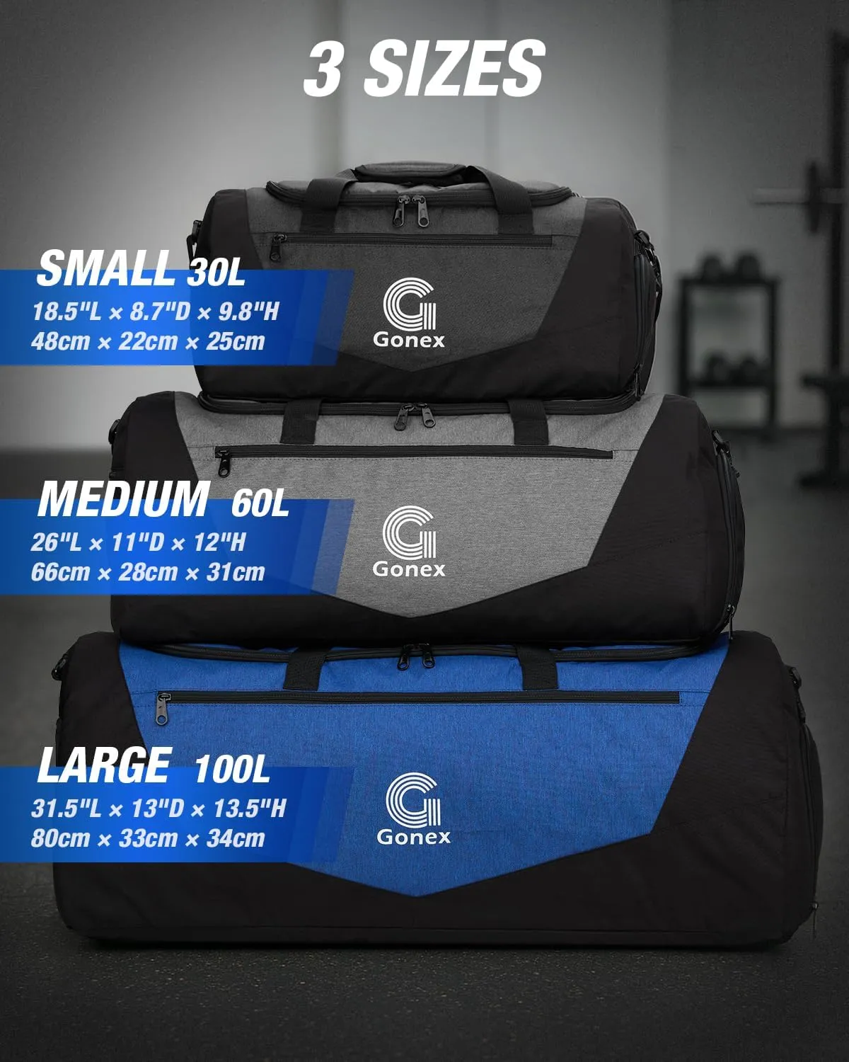 Gonex Gym Duffel Bag with Shoe Compartment Wet Pocket, Large Capacity Sports Duffle Bag for Men Women, Workout & Travel Bag with Multiple Pockets, Black, Small (30L)