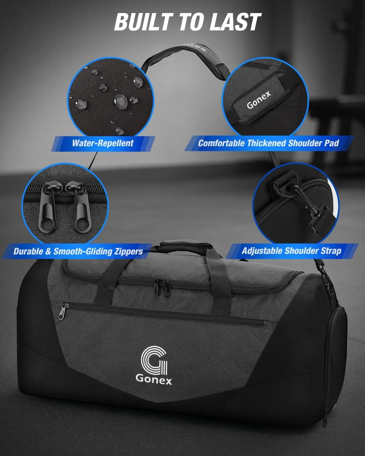 Gonex Gym Duffel Bag with Shoe Compartment Wet Pocket, Large Capacity Sports Duffle Bag for Men Women, Workout & Travel Bag with Multiple Pockets, Black, Small (30L)