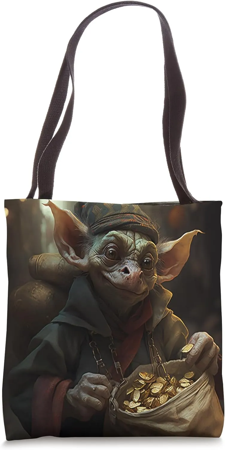 Greedy Street Goblin With Sack of Coins Money Halloween Art Tote Bag
