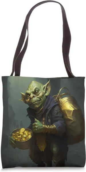 Greedy Street Goblin With Sack of Coins Money Halloween Art Tote Bag