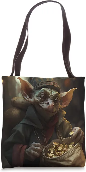 Greedy Street Goblin With Sack of Coins Money Halloween Art Tote Bag