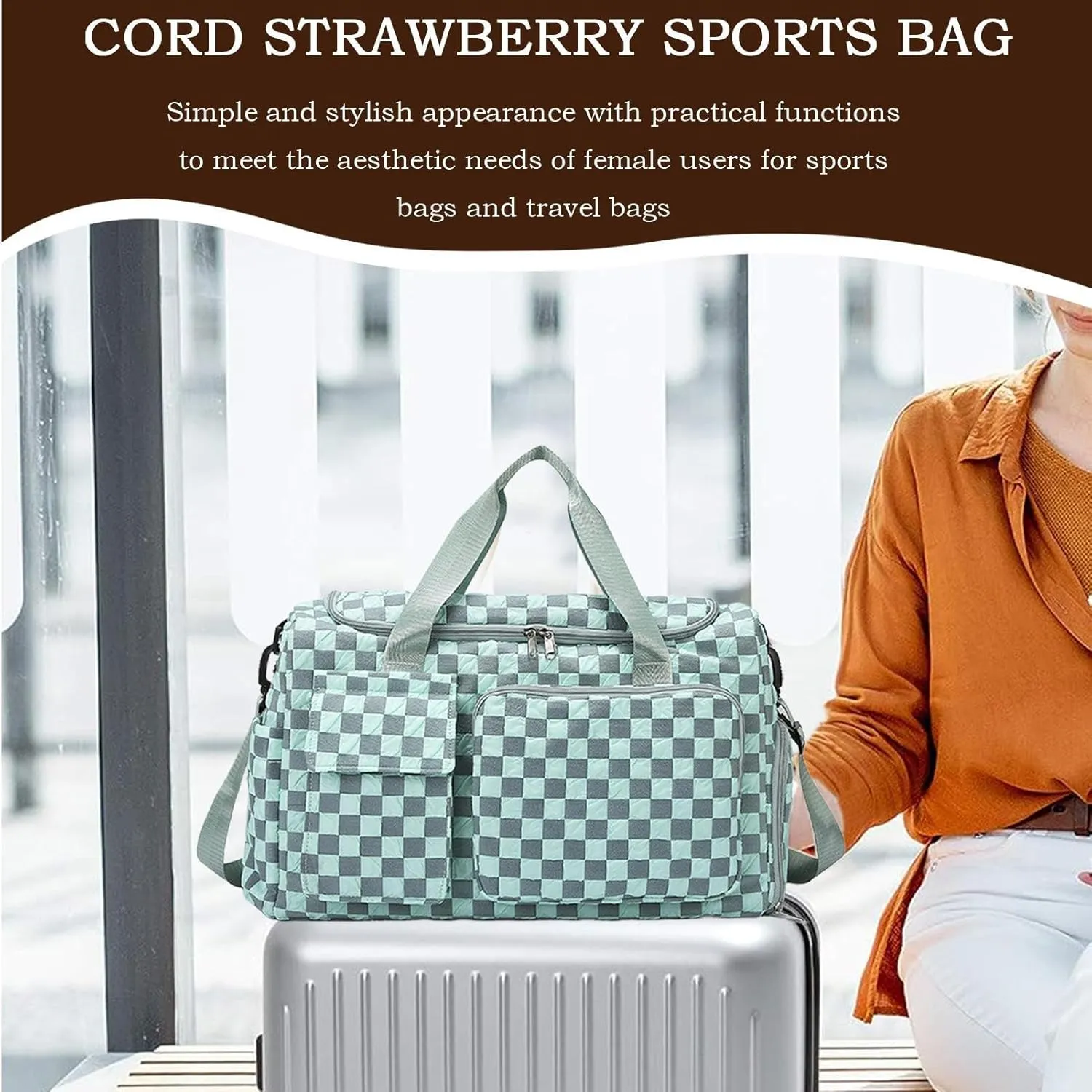 Gym Bag - Large Camping Trip Pouch | Waterproof Plaid Travel Bag with Shoe Compartment for Camping Swimming Beach Swim Pool Sports Gym