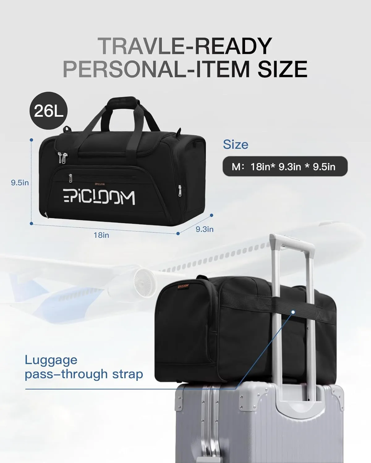 Gym Bag with Shoes ＆ Wet Compartment, Travel Duffel Bag for Men＆ Women, 26L Weekender Overnight, Lightweight Carry On for Workout Football