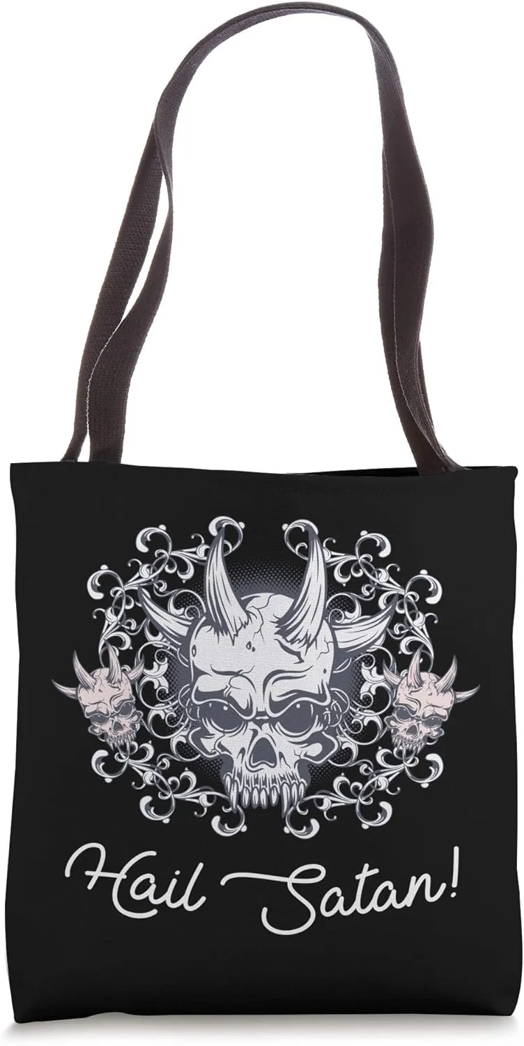 Hail Satan Cult Leader Skull Evil Gothic Tote Bag