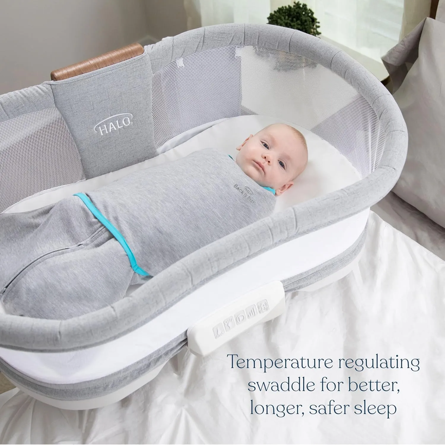 HALO Baby Sleepsack Swaddle Wearable Blanket, 3-Way Adjustable Infant Sleepsack, TOG 1.5, Ideal Temp, Heather Grey/Aqua, Small, 3-6 Months, 13-18 Pounds