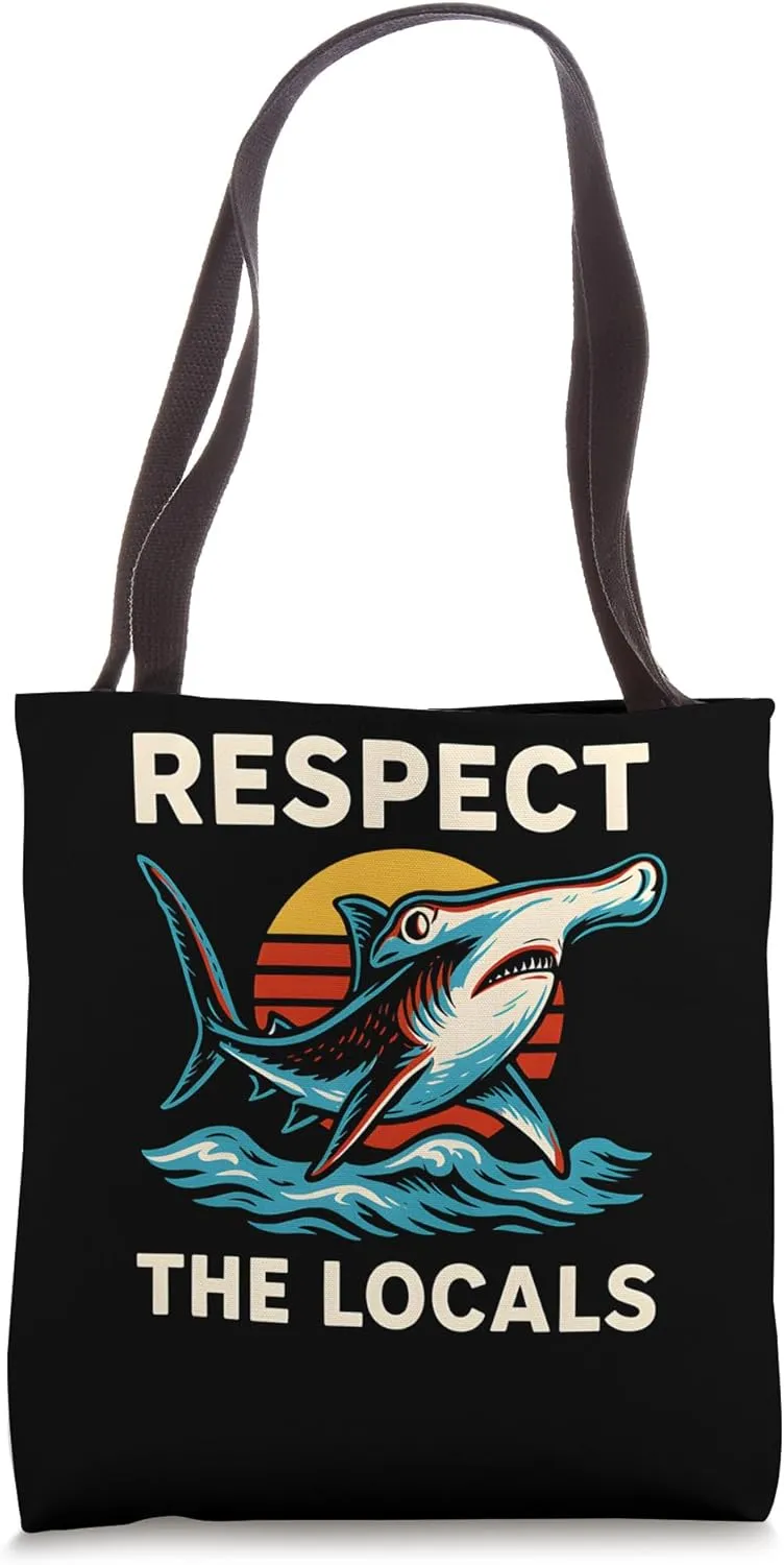 Hammerhead Shark Respect the Locals Vintage Ocean Tote Bag