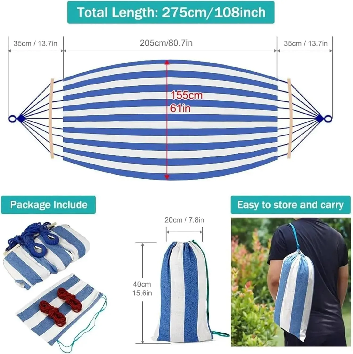 Hammocks Portable Camping Hammock Upgraded Comfortable Fabric Hammock with Two Anti Roll Balance Beam and Sturdy Tree Straps(Green)