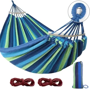Hammocks Portable Camping Hammock Upgraded Comfortable Fabric Hammock with Two Anti Roll Balance Beam and Sturdy Tree Straps(Green)