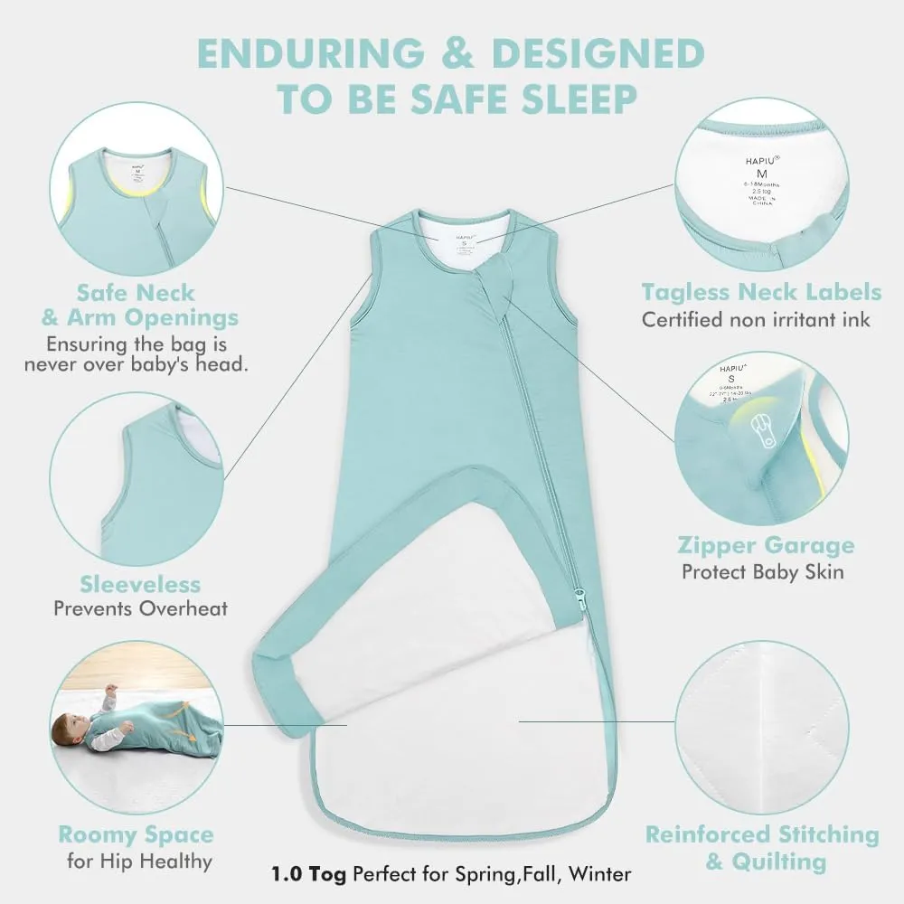 HAPIU Unisex Rayon Made from Bamboo Baby Sleep Sack TOG 1.0, 2-Way Zipper YKK, Wearable Blanket Baby