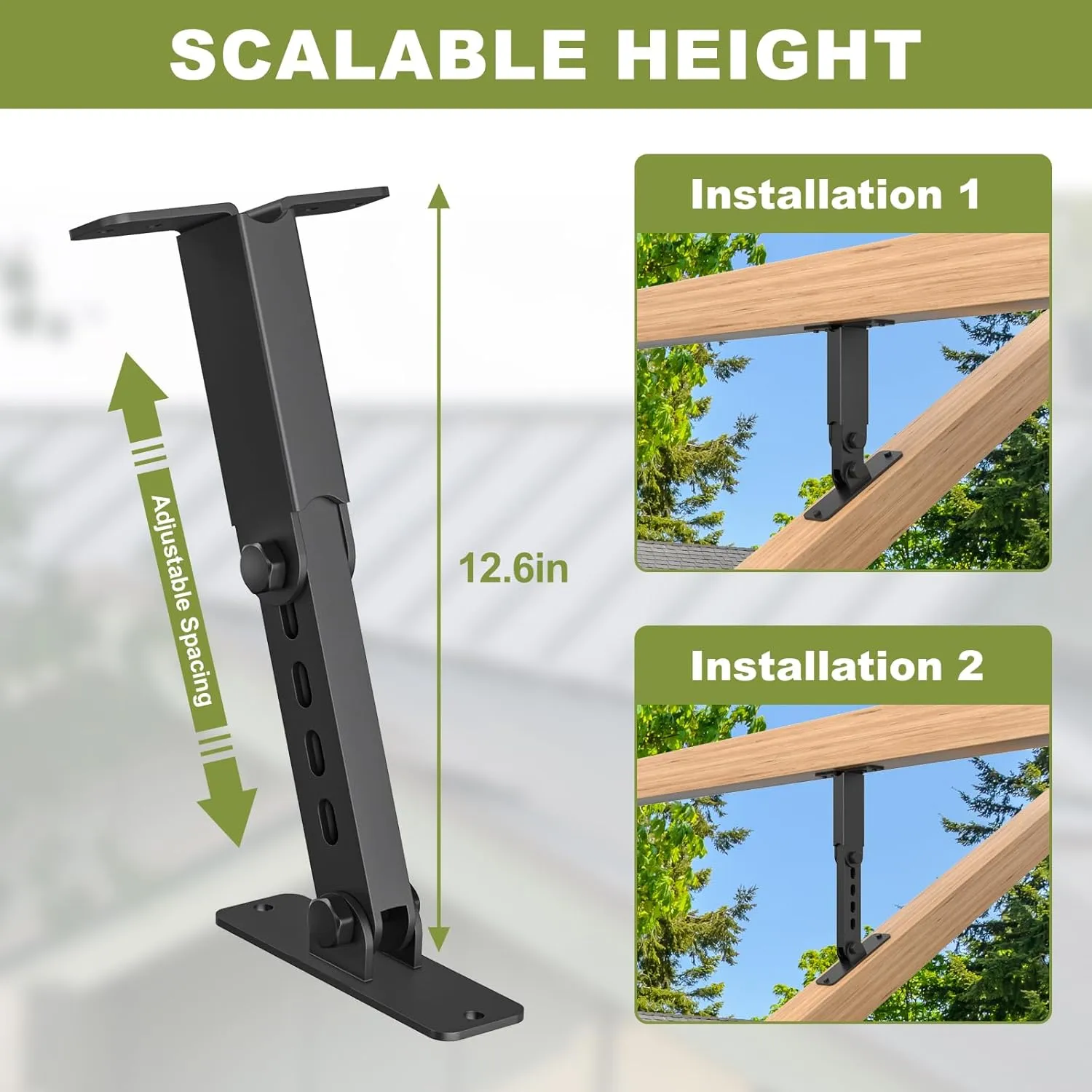 Heavy Duty Roof Riser Brackets Kit,Adjustable Angle Pergola Brackets,Black Metal Roof Riser Beam Bracket for Roof Pergola Gazebo Patio(1 Pack)