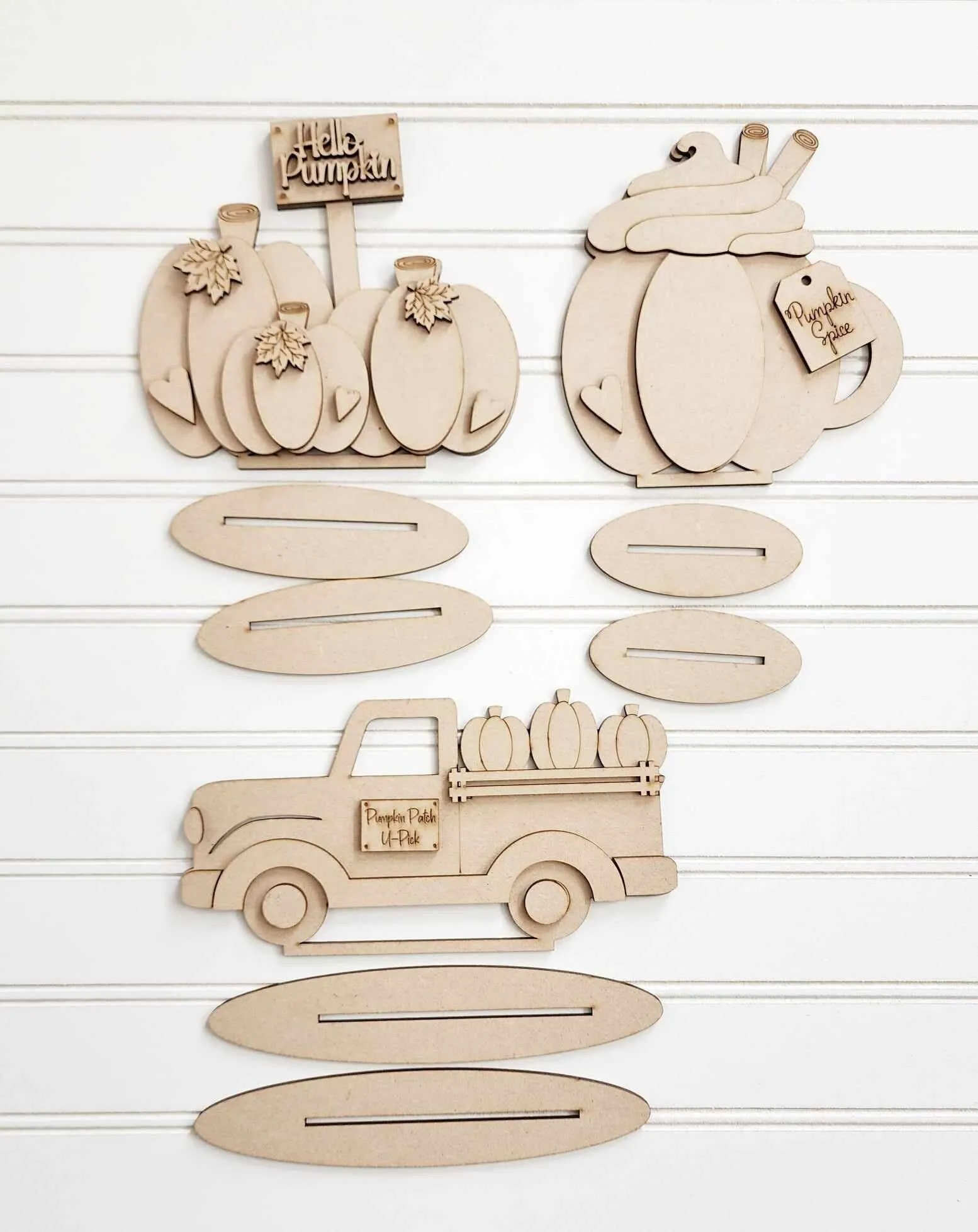 Hello Pumpkin Standing Fall Trio DIY Kit - Wood Blanks for Painting