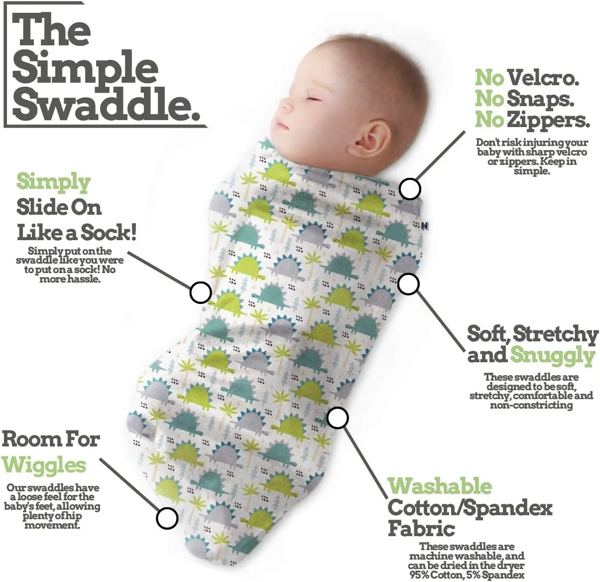 Henry Hunter Baby Swaddle Sack | The Simple Swaddle | Soft Stretchy Cotton Swaddles for Newborns | Baby Swaddles 0-3 Months, Swaddle Blankets for Baby Boy, Pack of 3, Dinosaur | Shark | Light Heather