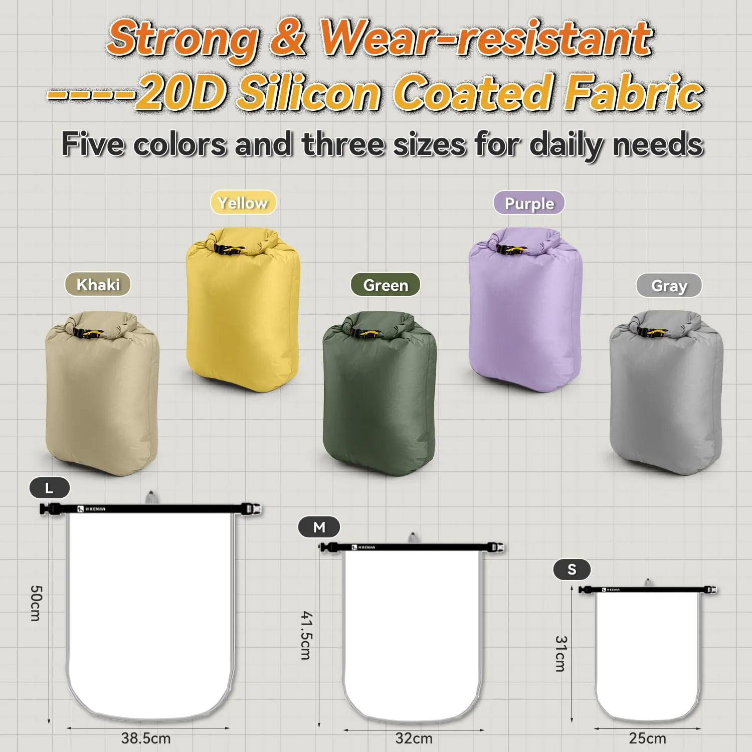HIKEMAN Dry Bag Waterproof - Ultralight Dry Sack,Outdoor Roll Top Drybags,3-Pack Stuff Sack for Travel,Swimming,Rafting,Boating,Kayaking,Camping,Beach (Purple)