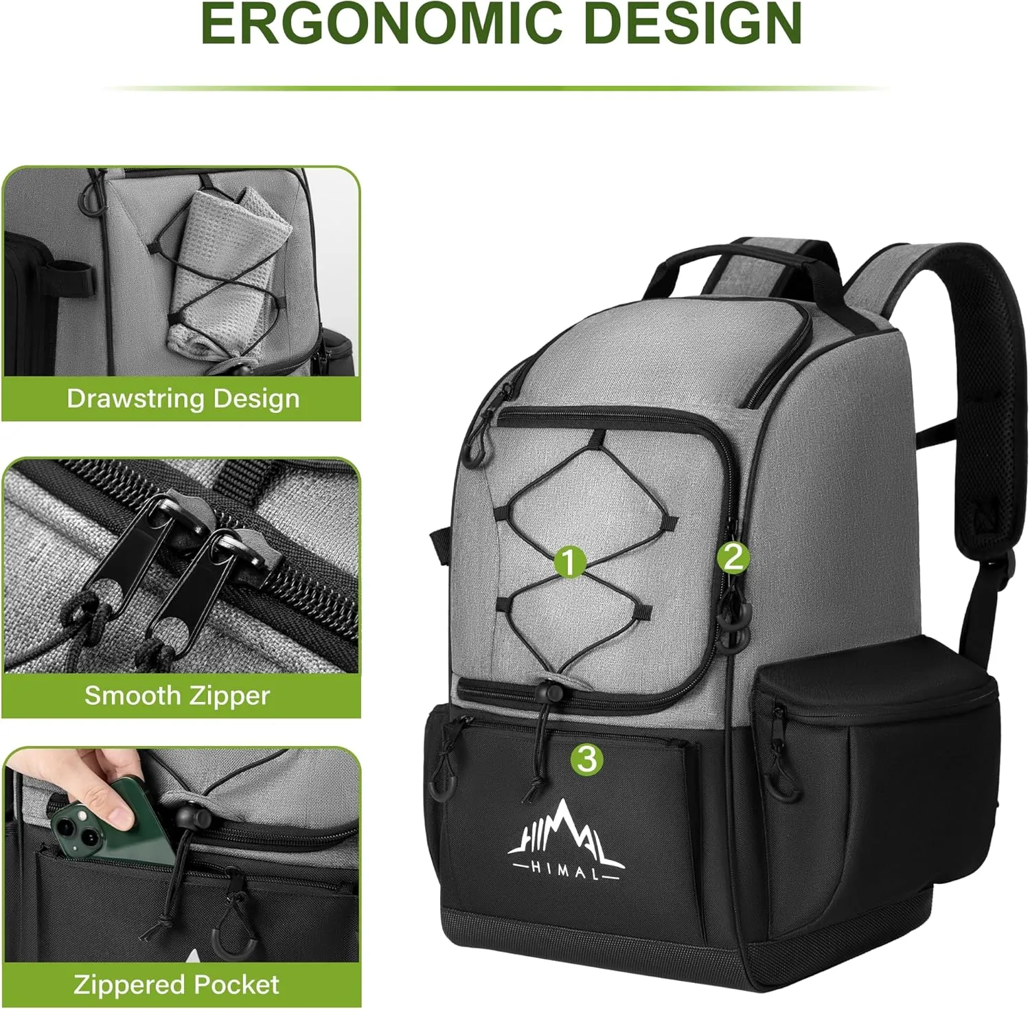 Himal Outdoors Disc Golf Bag with 30  Disc Capacity, Durable Disc Golf Backpack for Men Multiple Storage Pockets