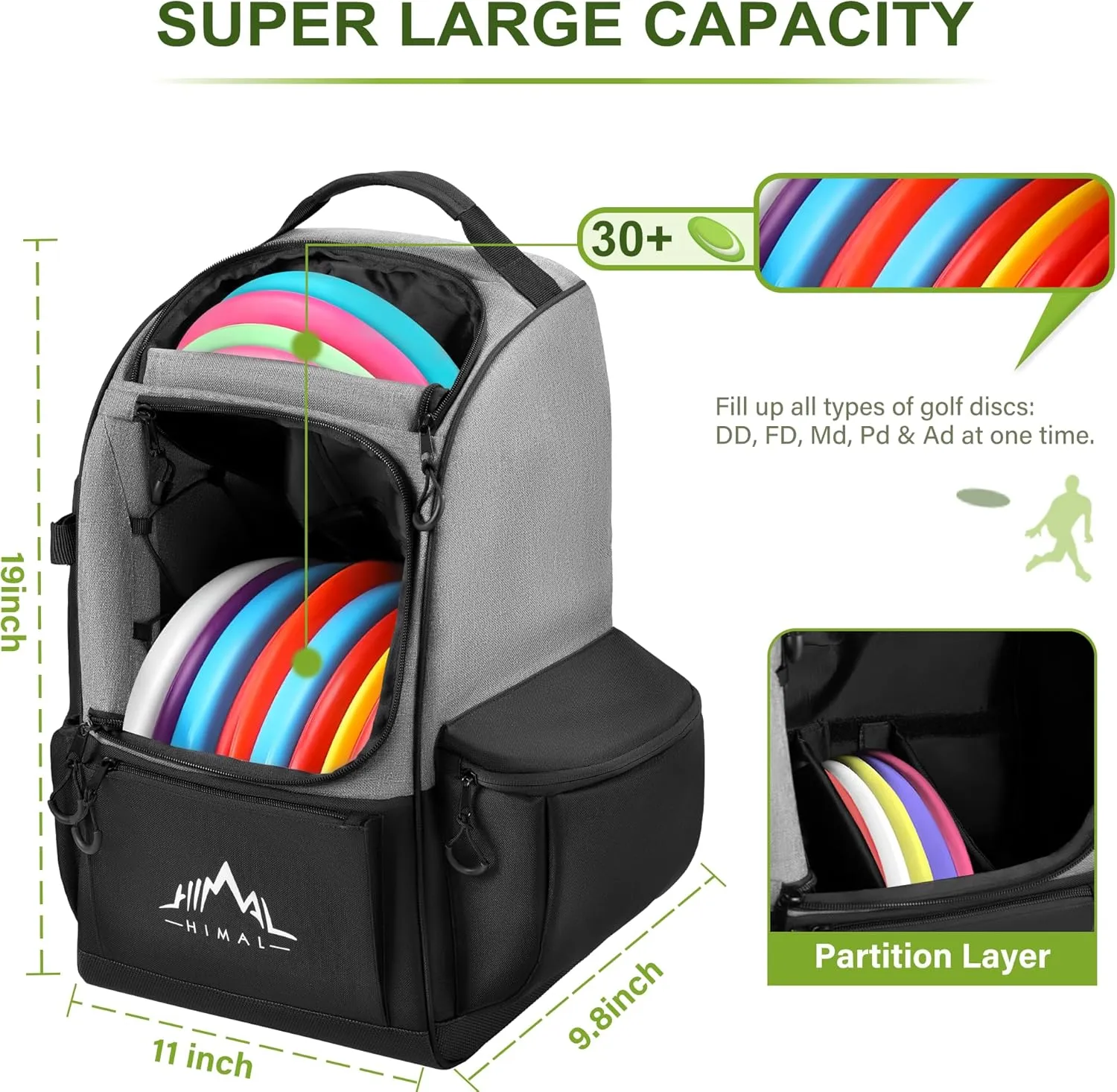 Himal Outdoors Disc Golf Bag with 30  Disc Capacity, Durable Disc Golf Backpack for Men Multiple Storage Pockets