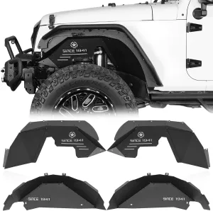 Hooke Road Aluminum JK Front and Rear Inner Fender Liners Kit for 2007-2018 Jeep Wrangler JK & Unlimited 2/4 Doors, Splash Mud Guard Wheel Well Liner Covers - 4PCS