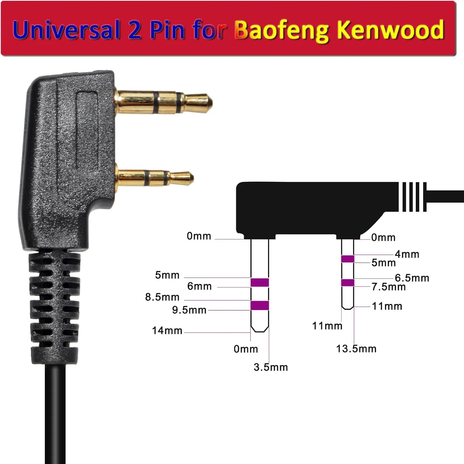 HYS 1-Wire Earpiece with Mic&PTT for Baofeng Walkie Talkie BF-F8HP BF-F9 UV-82 UV-82HP UV-82C UV-5R UV-5R5 UV-5RA UV-5RE UV-5X3 Kenwood NX TK Series 2pin Radios, G Shape Ear Hook