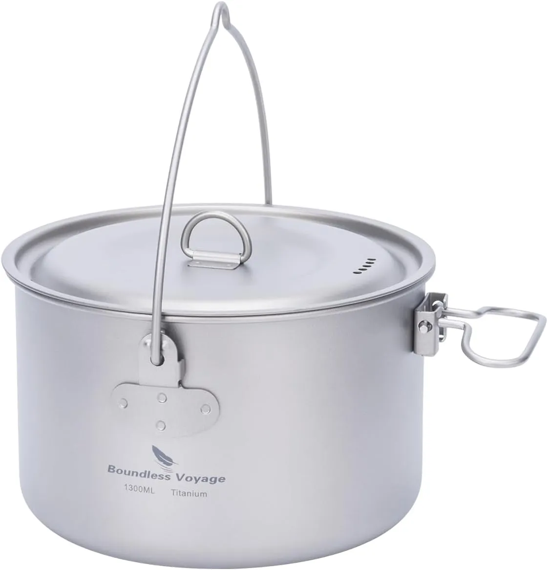iBasingo 1.3L (1300ml) Titanium Pot with Lid Lightweight Backpacking Cook Pot for Solo Camping, Hiking & Backpackers, Portable Camping Cookware with Measurement Marks Ti2043C