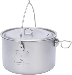 iBasingo 1.3L (1300ml) Titanium Pot with Lid Lightweight Backpacking Cook Pot for Solo Camping, Hiking & Backpackers, Portable Camping Cookware with Measurement Marks Ti2043C