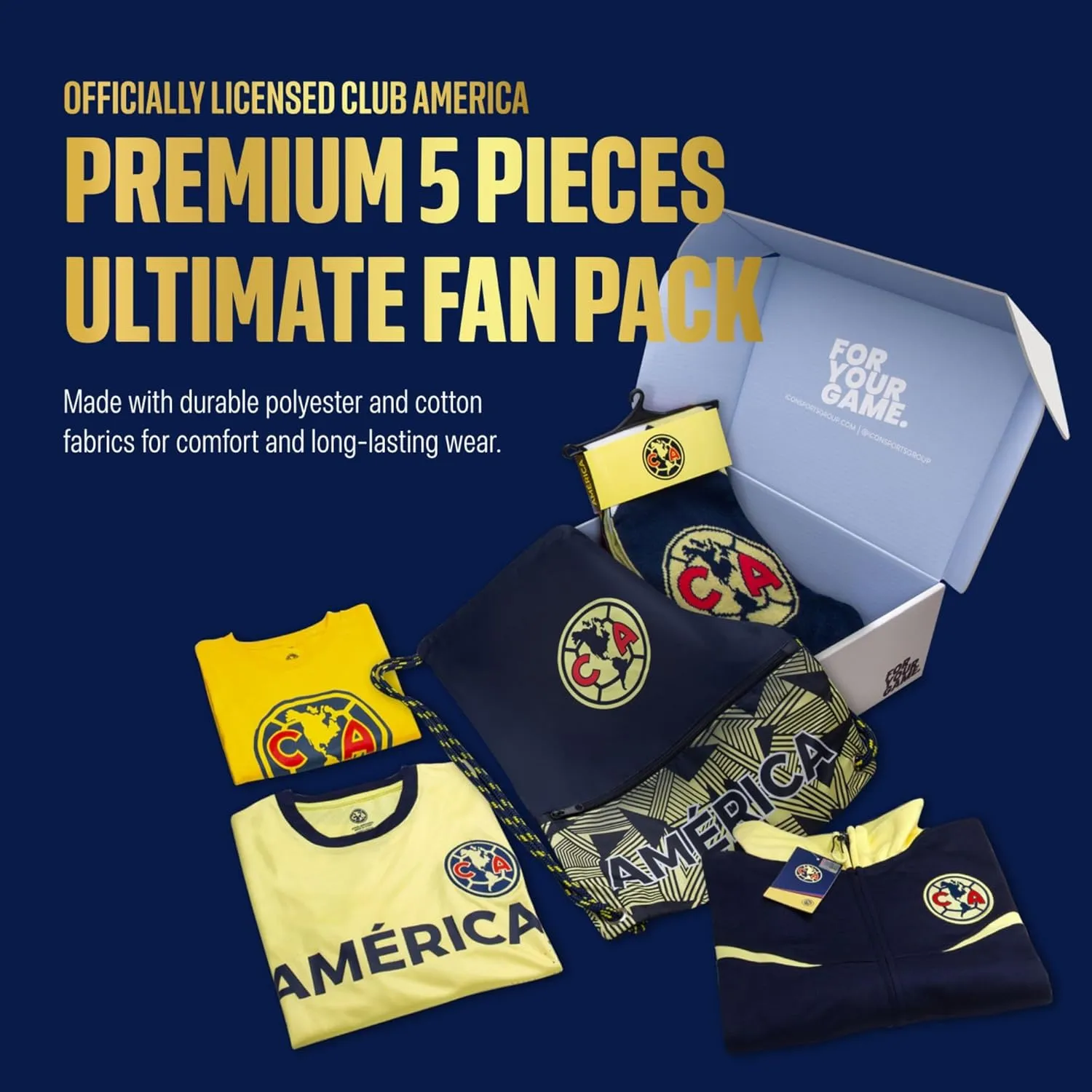 Icon Sports Ultimate Fan Pack: Officially Licensed Club America Soccer Bag, Scarf, Jacket & Shirts 5 Piece Value Set