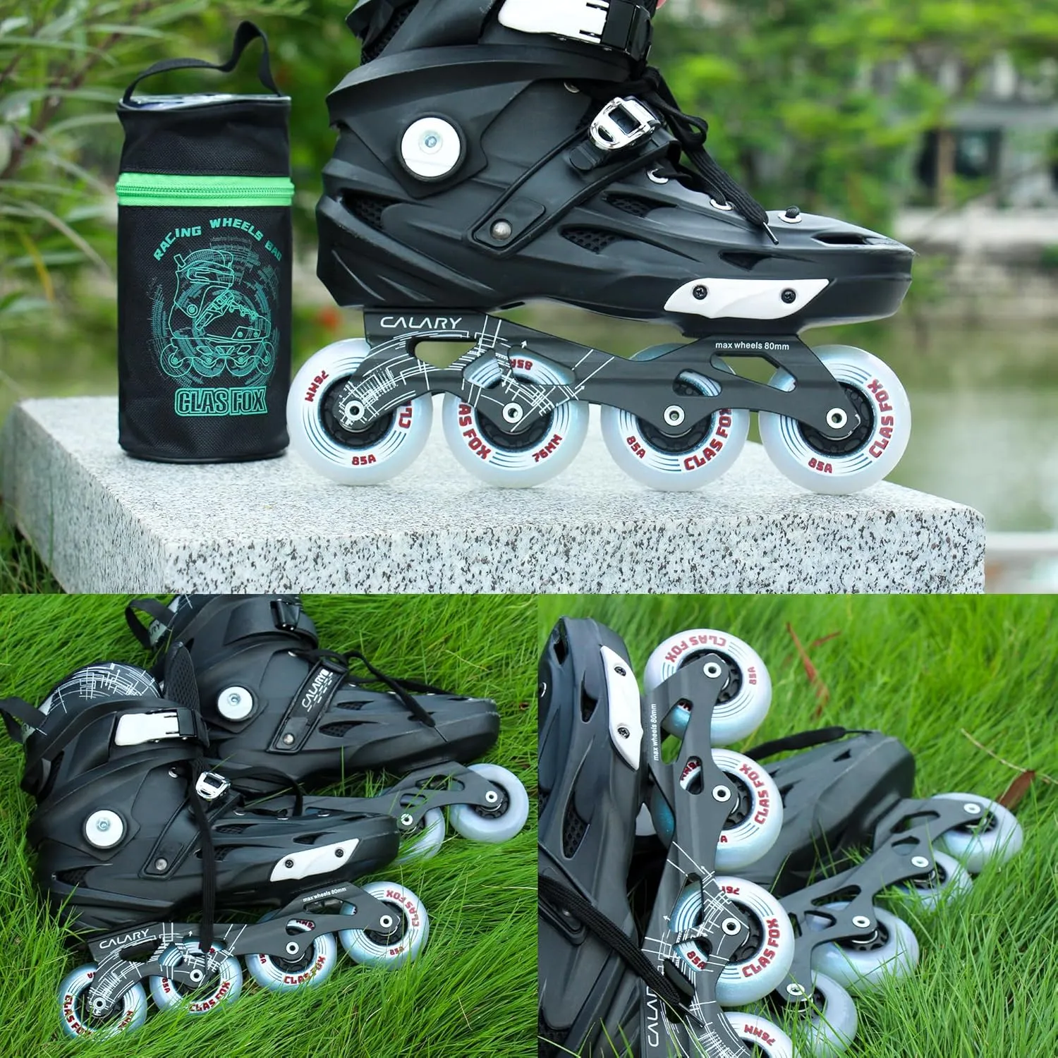 Inline Skate Wheels With Wheels Bag 72MM/76MM 85A Shining Flash Inline Skate Replacement Wheels With Bearings ABEC-9 (8-Pack) (76MM)