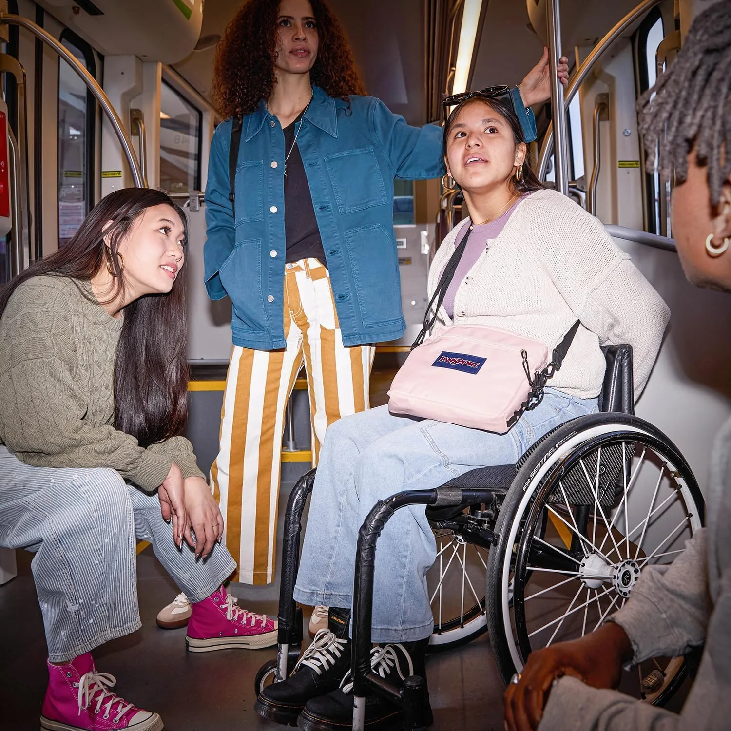 JanSport Central Adaptive Accessory Bag – Wheelchair & Walker Compatible, Versatile Carry Options, Tuck-Away Adjustable Loops, SaniStash Pocket for Easy Access, Misty Rose