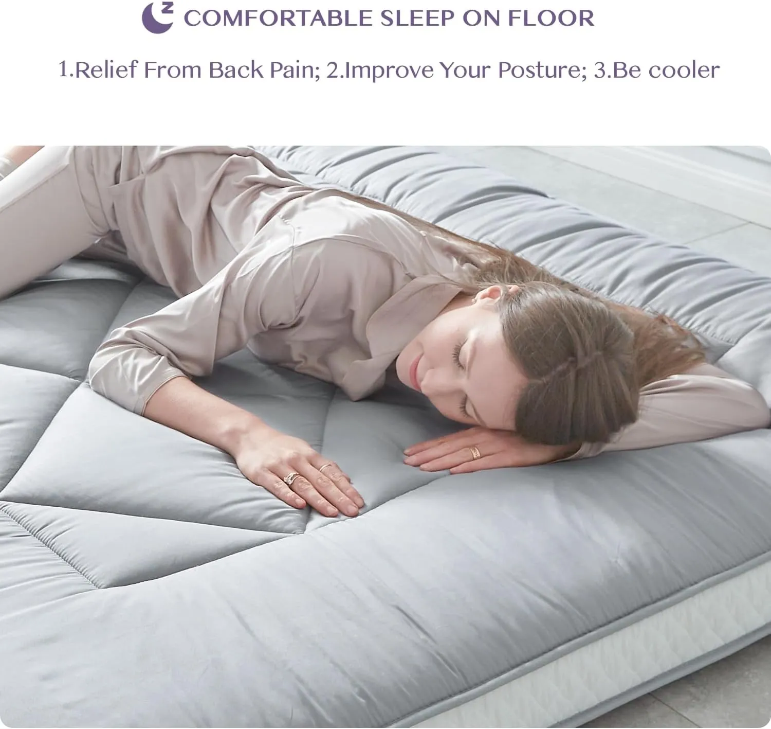 Japanese Floor Mattress Futon Mattress, Extra Thick Roll Up Mattress Bed Topper Mat for Guest, Lounger or Travel, Gray, Queen