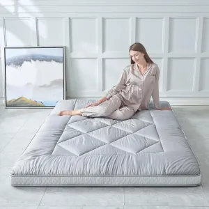 Japanese Floor Mattress Futon Mattress, Extra Thick Roll Up Mattress Bed Topper Mat for Guest, Lounger or Travel, Gray, Queen