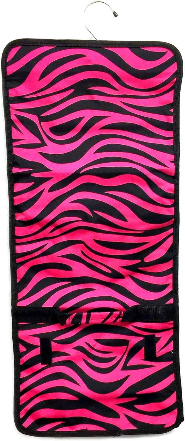 JChronicles Women's Large Hanging Toiletry Cosmetic Organizer Bag-It can roll up for Travel or Storage (Zebra-FU/BK)