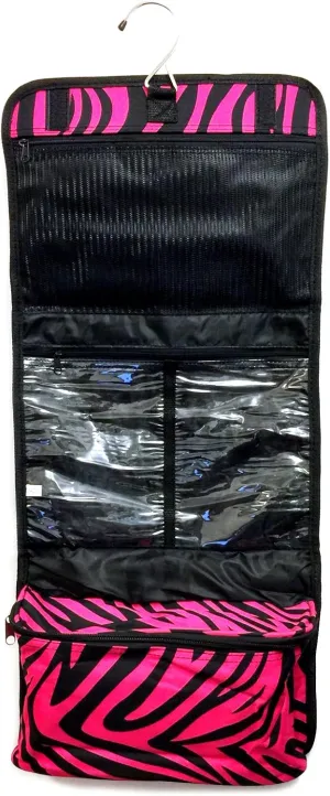 JChronicles Women's Large Hanging Toiletry Cosmetic Organizer Bag-It can roll up for Travel or Storage (Zebra-FU/BK)